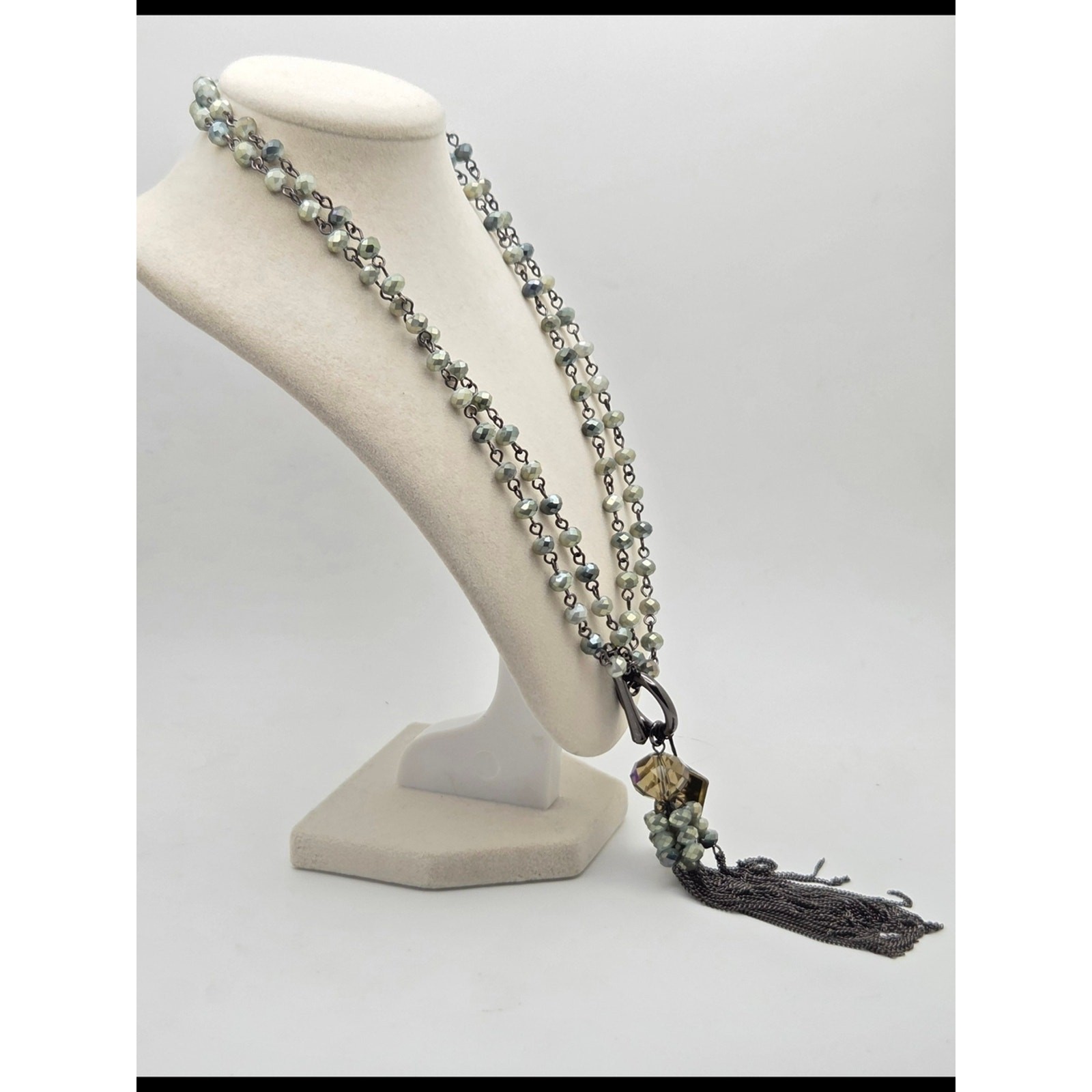 Vintage Joan Rivers Tassel Necklace – Iridescent Beaded Statement
