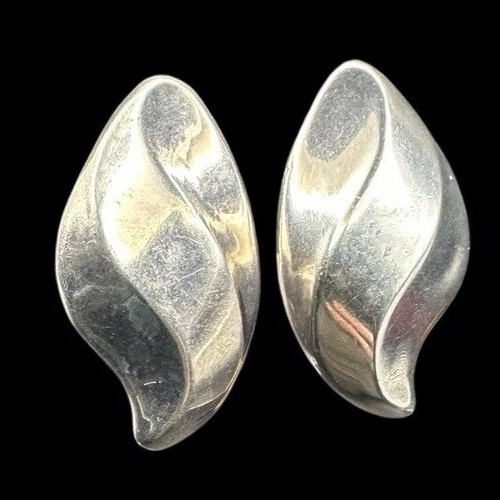 Vtg Taxco Sterling Silver Modernist Puffy Abstract Clip Earrings 18.6g TS-01 Mex