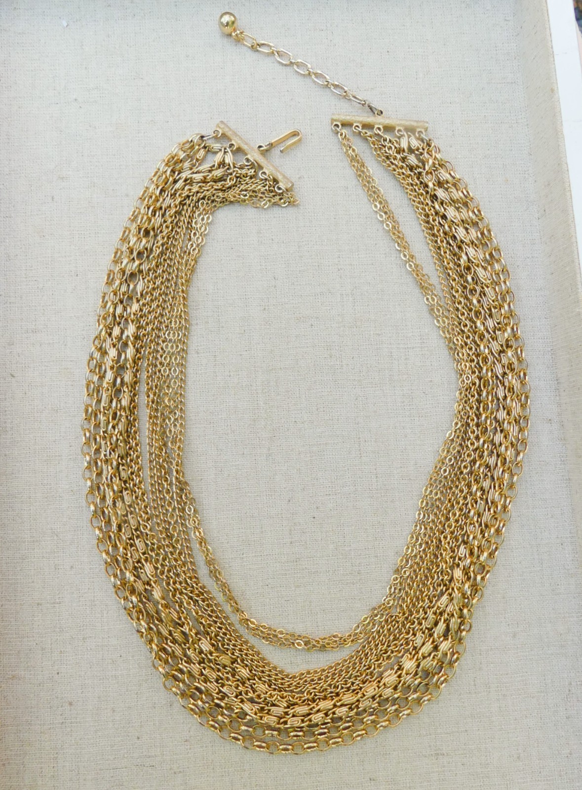 Vintage Trifari multistrand chain necklace goldtone multichain19-22 inches swag