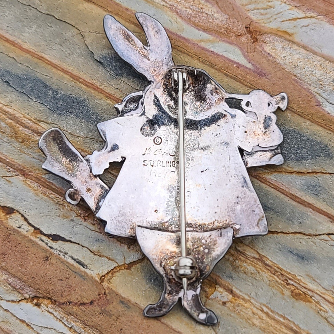 VTG Kit Carson White Rabbit Brooch Pin Alice In Wonderland Sterling Silver 10gm