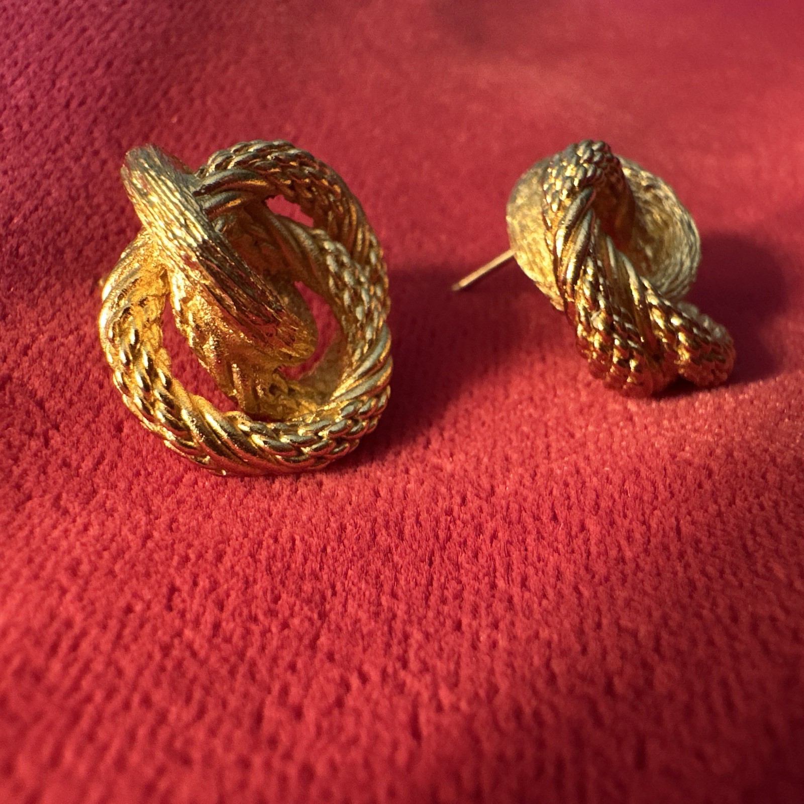 Vintage Christian Dior Stamped Gold Tone Rope Knot Twist Earrings w/ Post Back