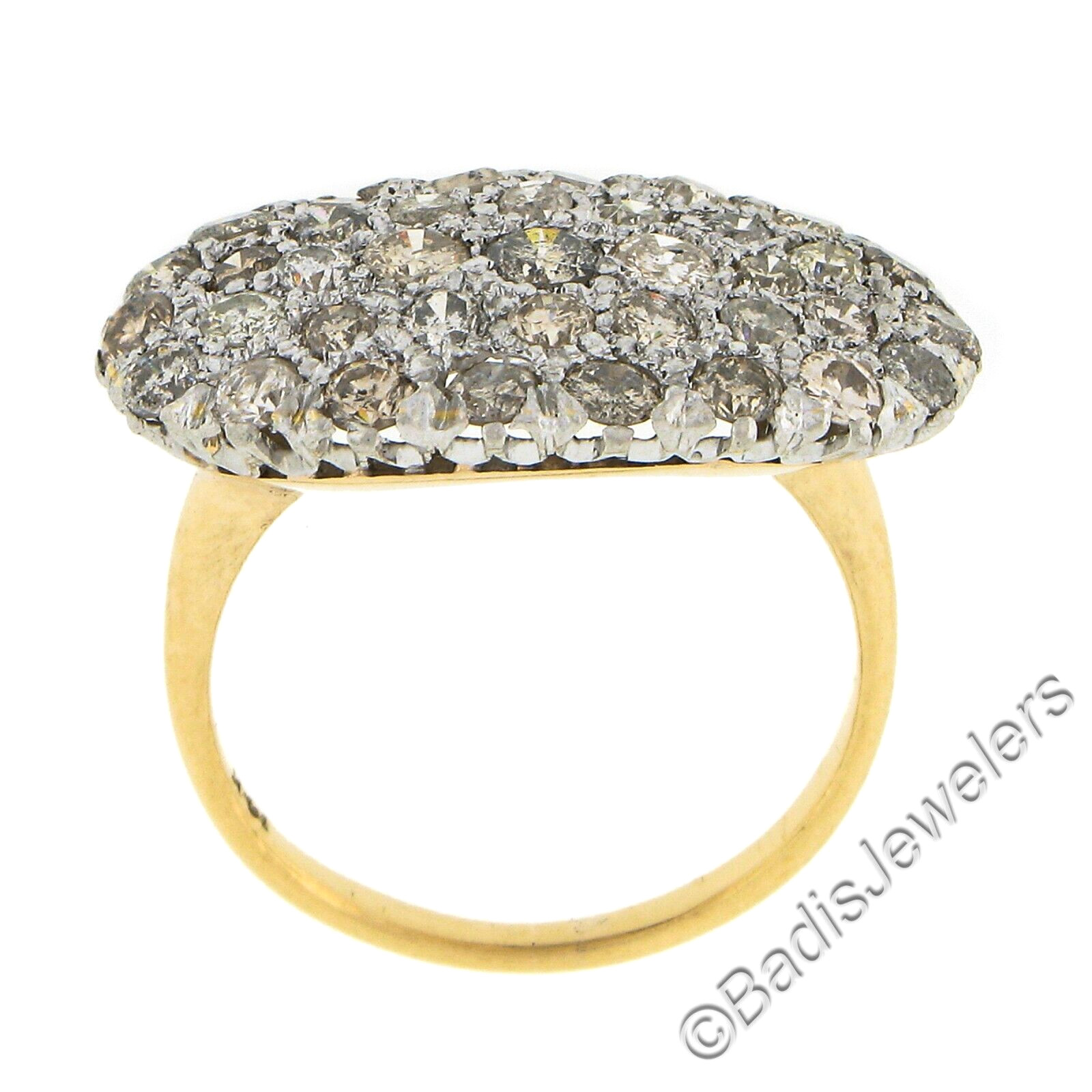Victorian Revival Gold & Platinum Pave White & Champagne Diamond Platter Ring