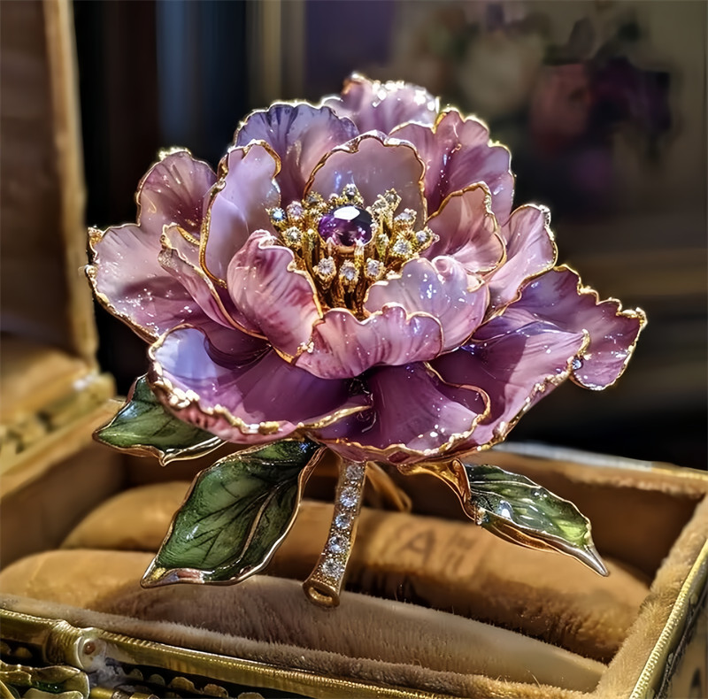 Purple Peony Flower Shape Brooch, Haute Deluxe Custom Collection Brooch