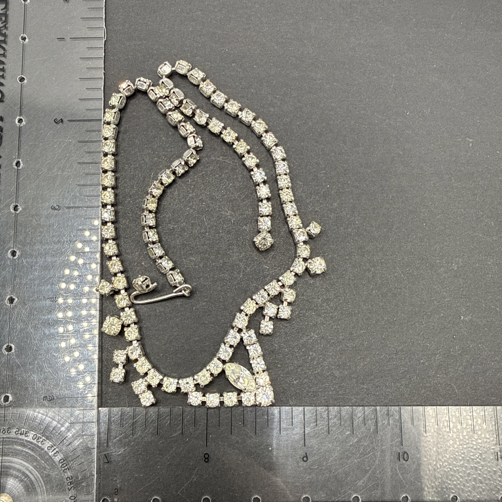 Vintage Clear Rhinestone Necklace Silver Tone 14” J151