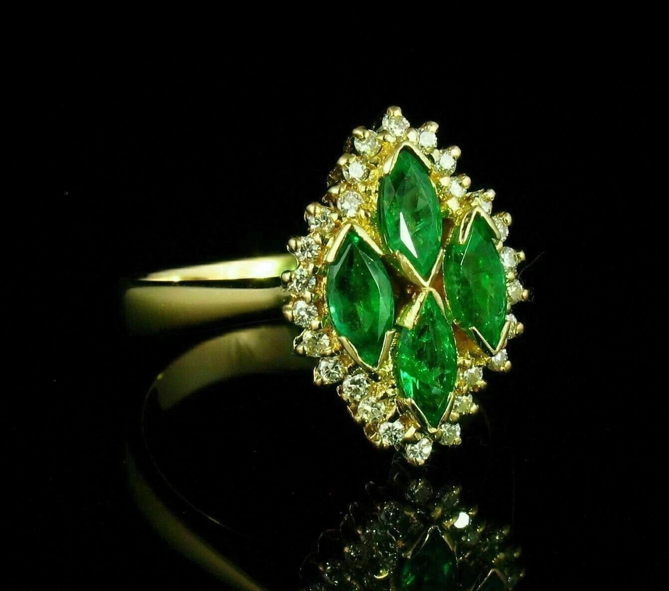 3.75Ct VVS1 Marquise Cut Lab Created Emerald & Diamond Wedding 14K Gold FN Ring