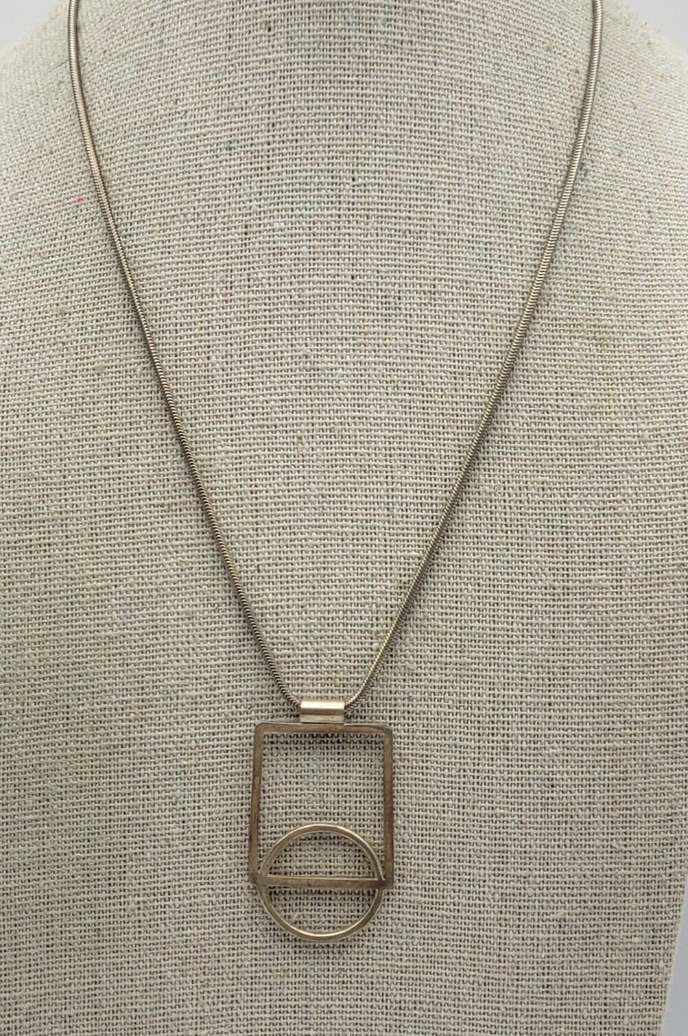Sterling Silver Geometric Open Work Pendant Necklace Signed 16.5in Vintage