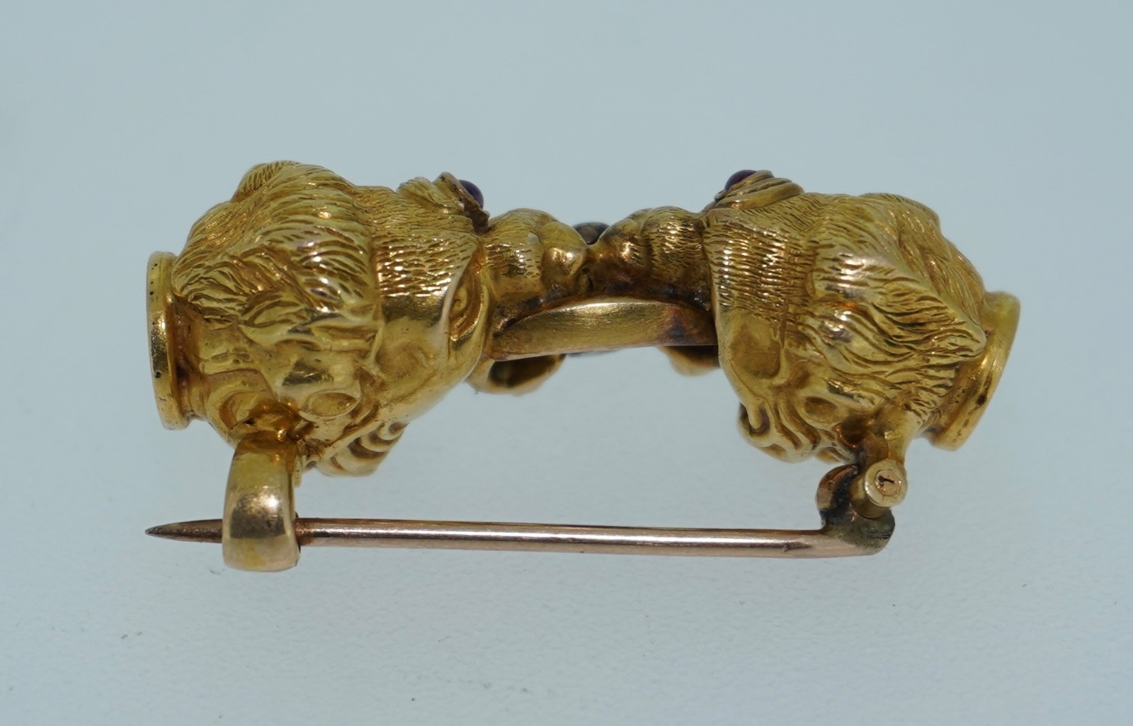 Art Nouveau 18K Double Lion Head Brooch