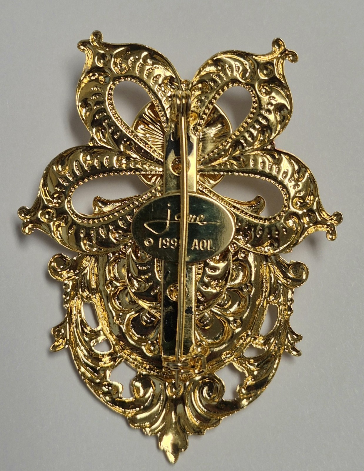 Vintage Angel Brooch Signed Jane Davis 1999 Angels of Love Gold Tone Art Nouveau