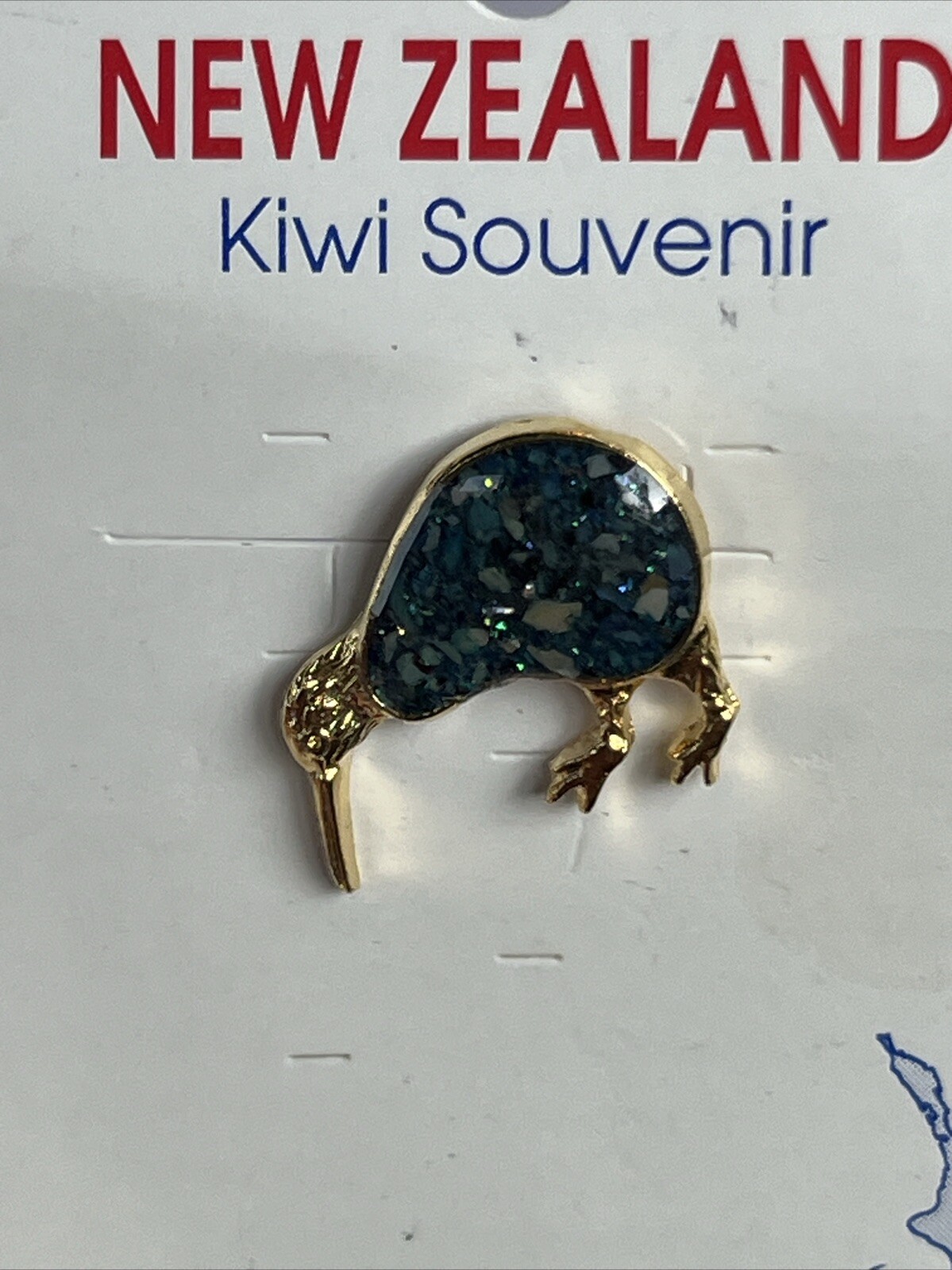 Vintage New Zealand Paua Abalone Shell Tiny Petite Kiwi Bird Brooch Or Pin