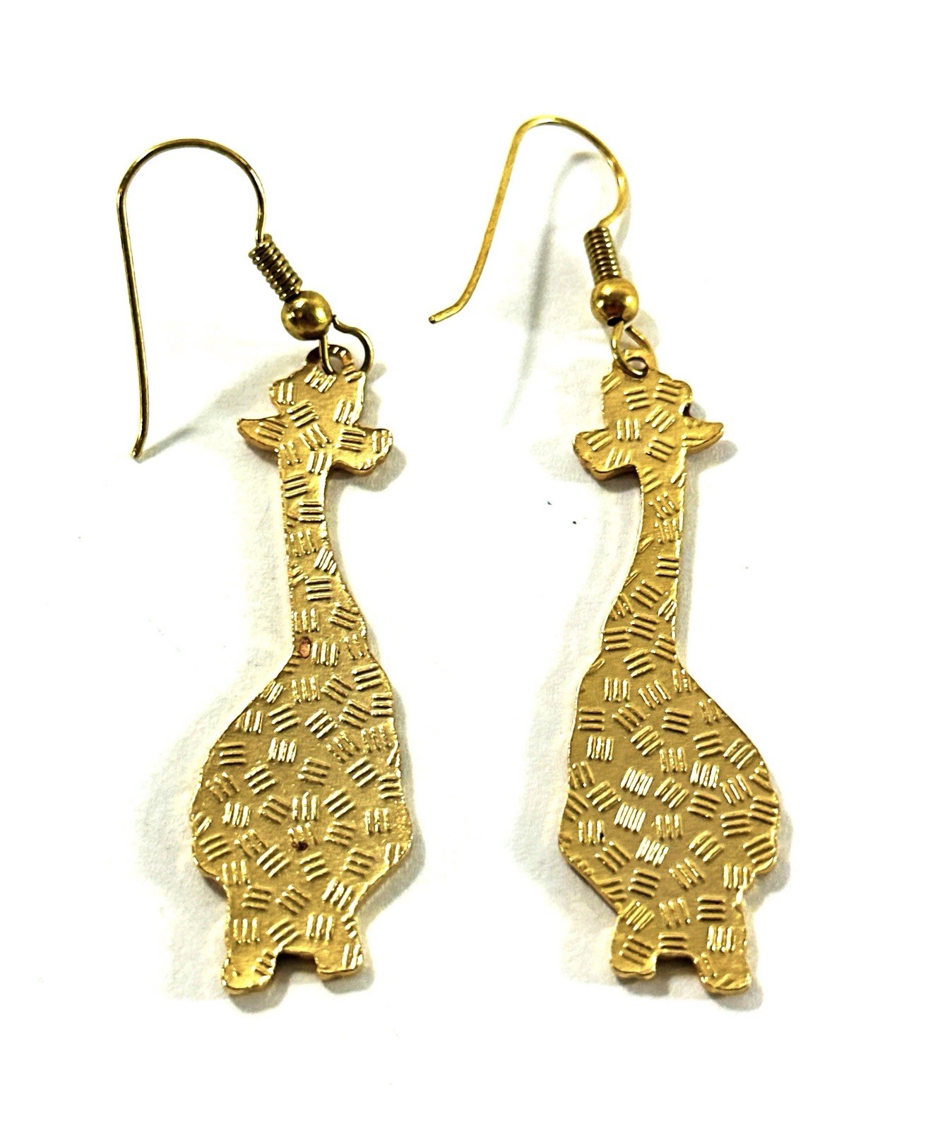 Vintage Giraffe Dangle Earrings Gold Tone Red Green Enamel Safari Animal 1.75”