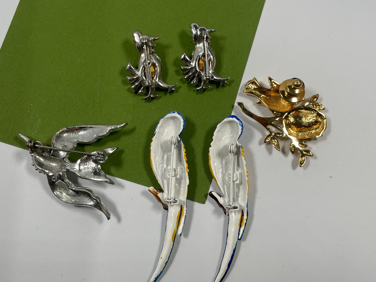 Vintage Brooch Bird Nest Parrot Rooster Swallow Lot of 6 Bird Brooches Pins