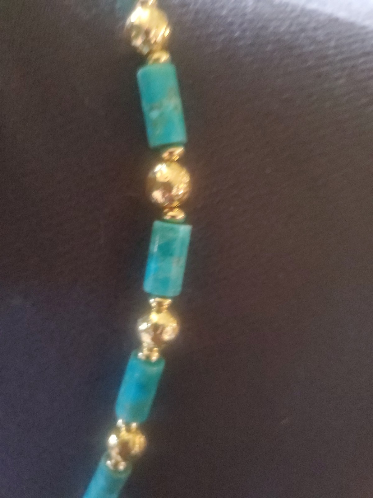 Estrusca Vintage Turquoise And Gold Toned Hammered Beaded Necklace Made In Italy