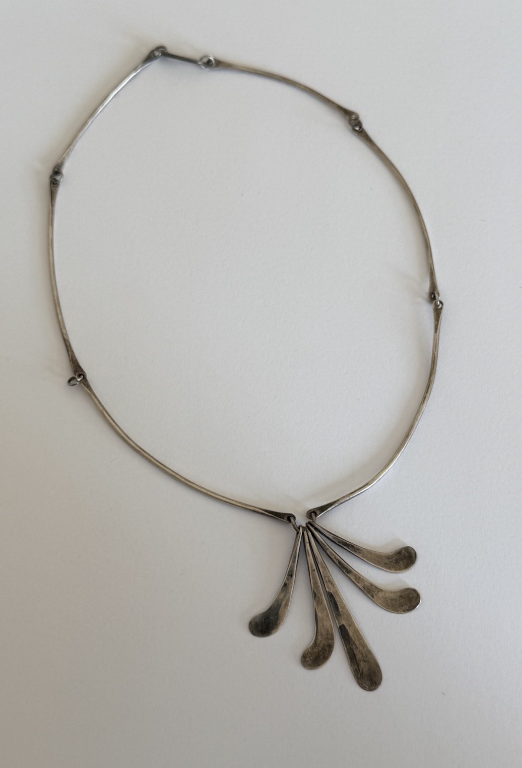 Vintage Modernist Bar Link Sterling Silver Fringe Paddle Necklace