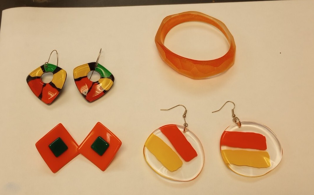 Retro 1980’s Lucite Earrings Orange Red Purple Neon pink Gold Handmade Costume