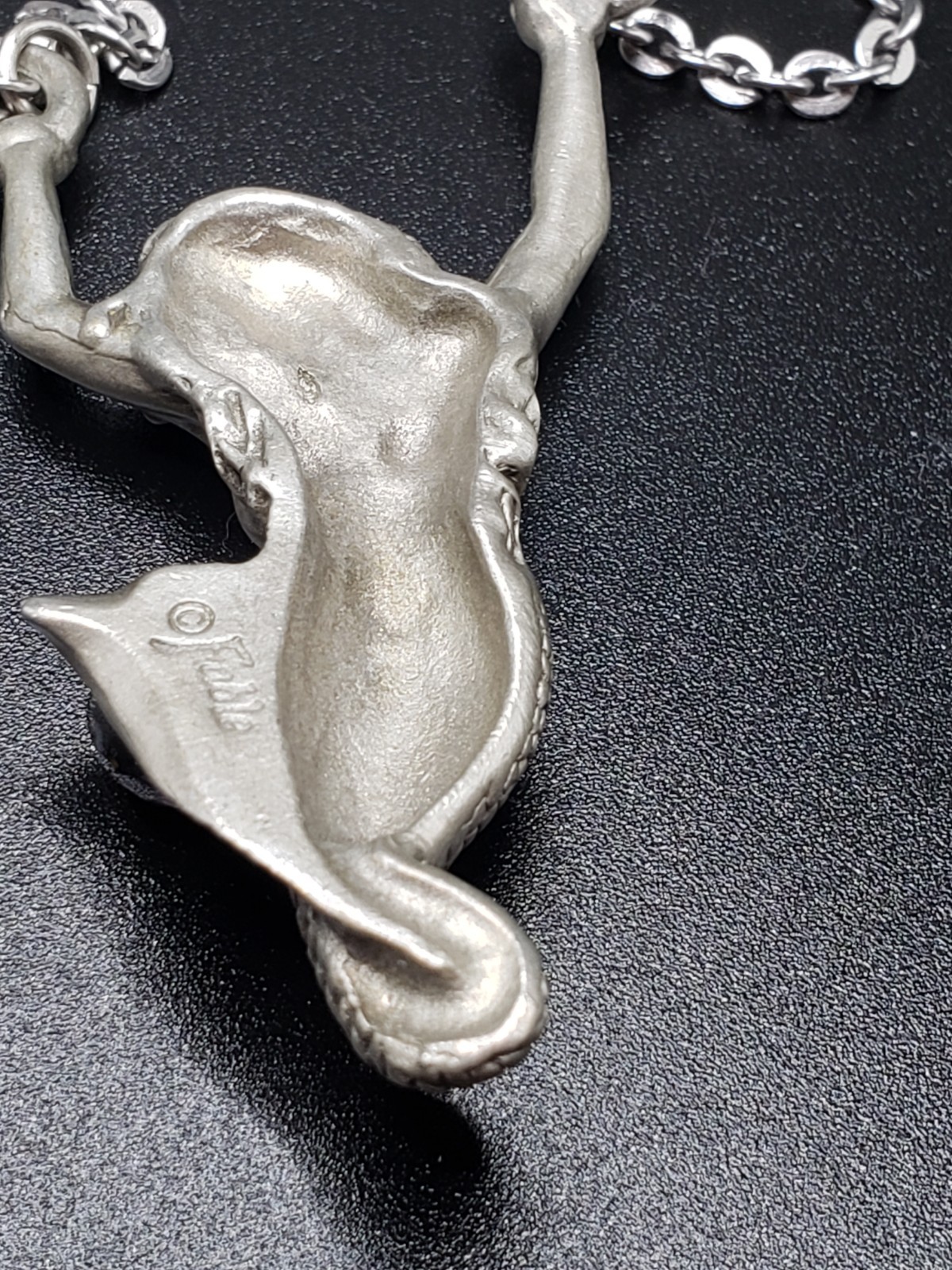 Rare Vintage Fable Mermaid Necklace Fantasy Pewter Tone Pendant AB Rhinestone