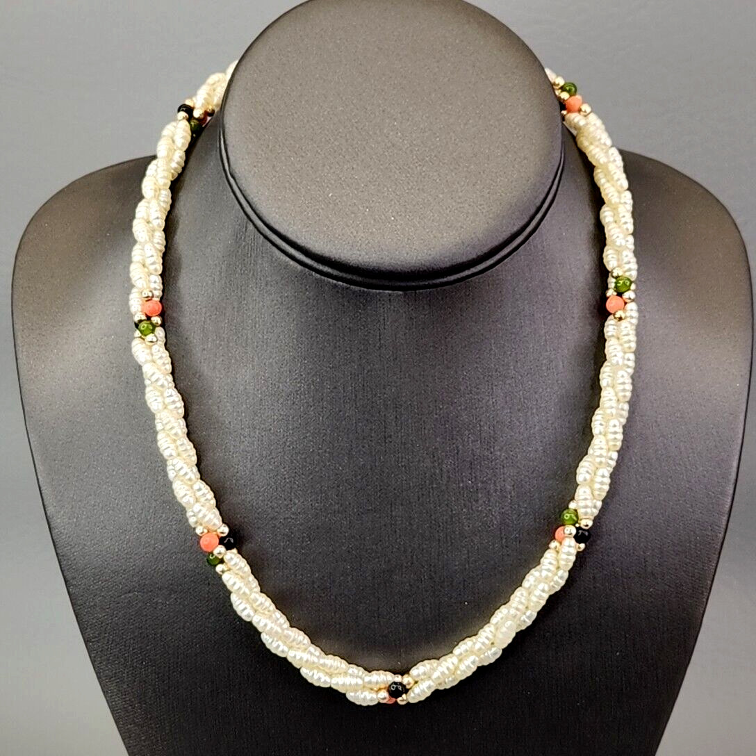 Vintage Beaded Necklace Lot of 2 MOP Faux Pearl Twist 17-18″