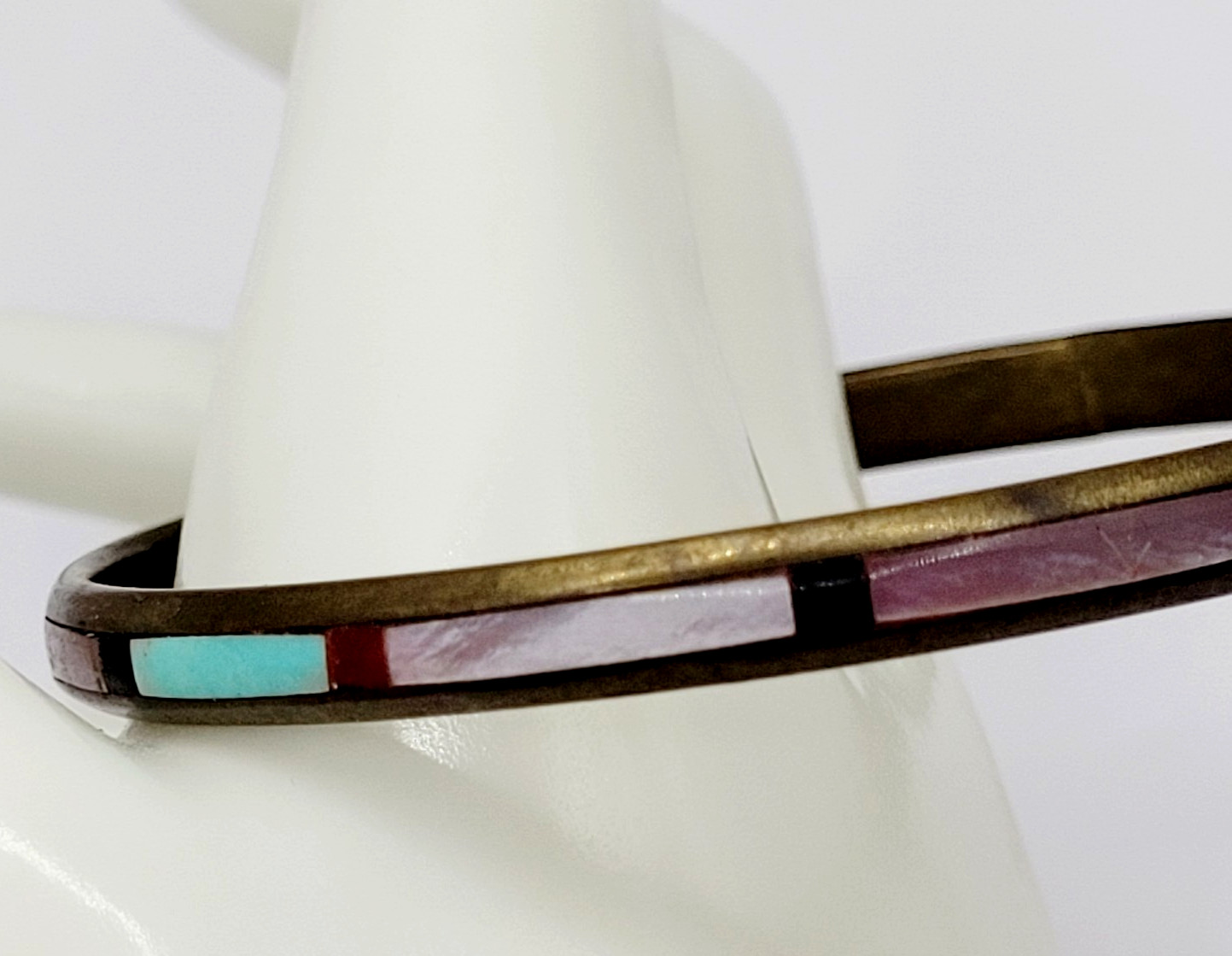 Handmade Southwestern Colorful Multi Stone Thin Inlay Vintage Bangle Bracelet