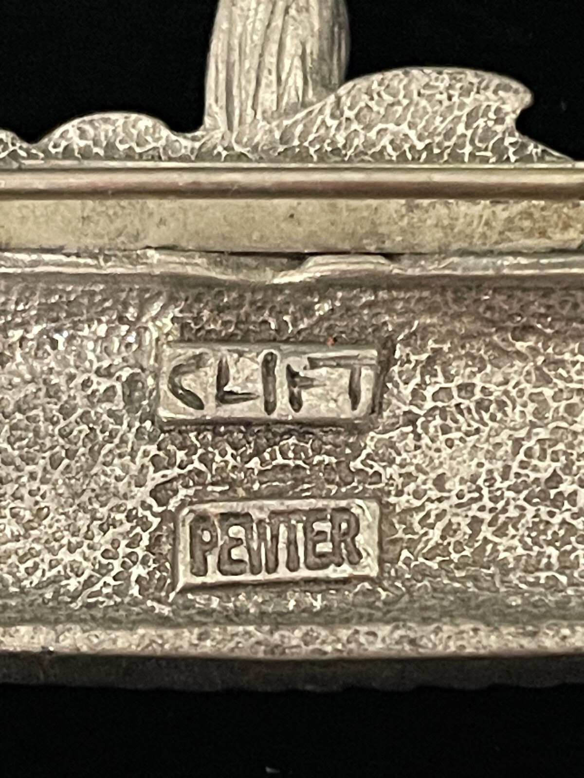 VTG Flower Brooch Pewter Picnic Basket Signed Clift Pin FREE SHIPPING
