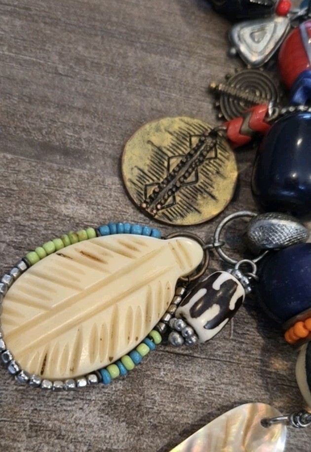 Vintage Eclectic Charm Bead Adjustable Length Leather Cord Necklace