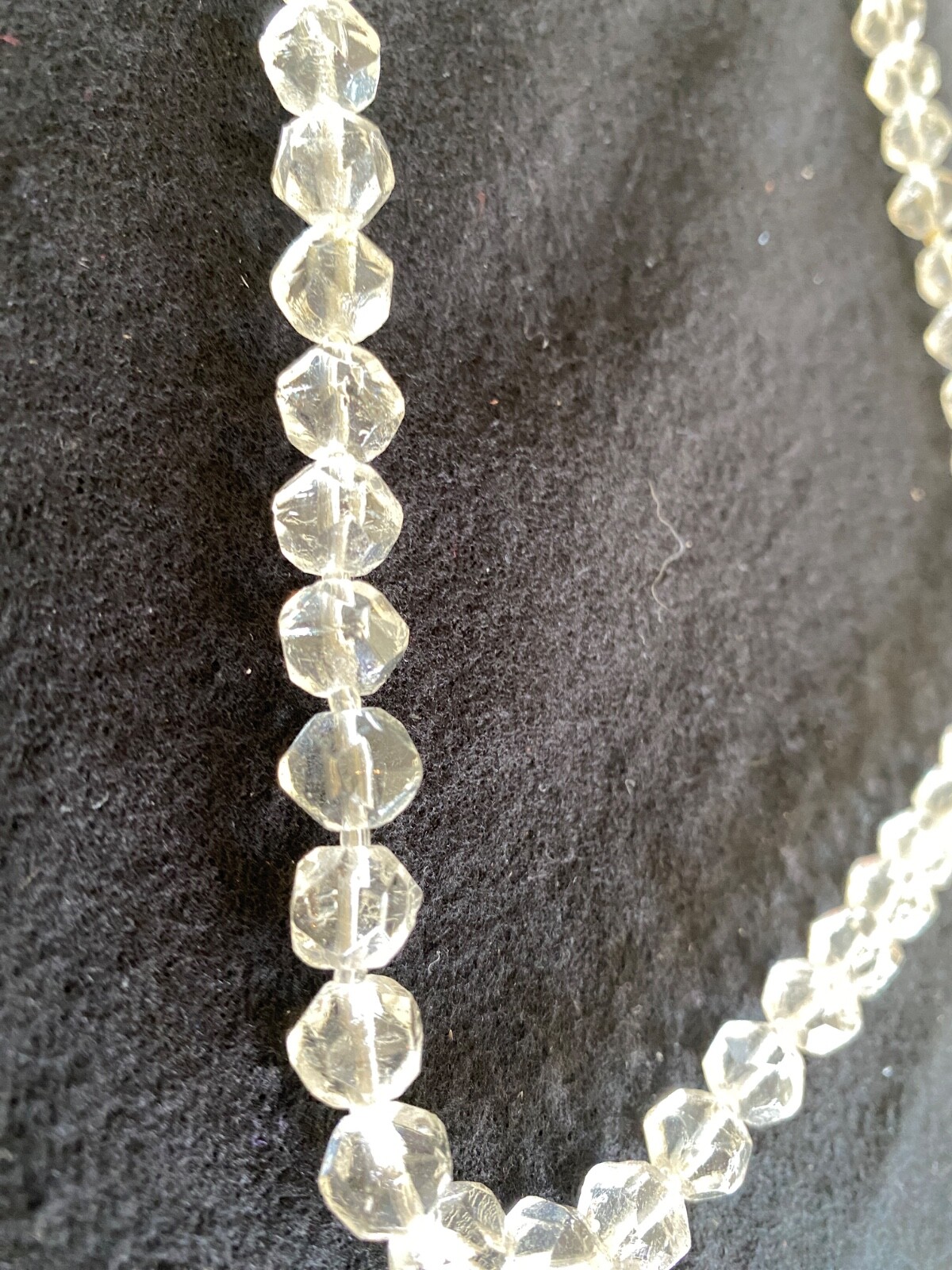 Antique Long Faceted Quartz Crystal Beads Hand Knotted Necklace 44”