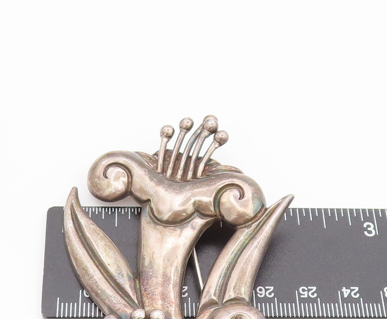 LOS CASTILLO TAXCO 925 Silver Vintage Antique Large Floral Brooch Pin BP10317