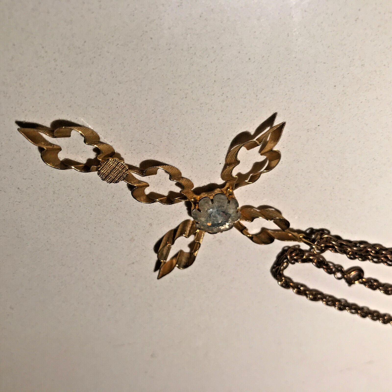 Vintage 3″ Gold Tone Cross 20″ Necklace Simulated Diamond April Birthstone