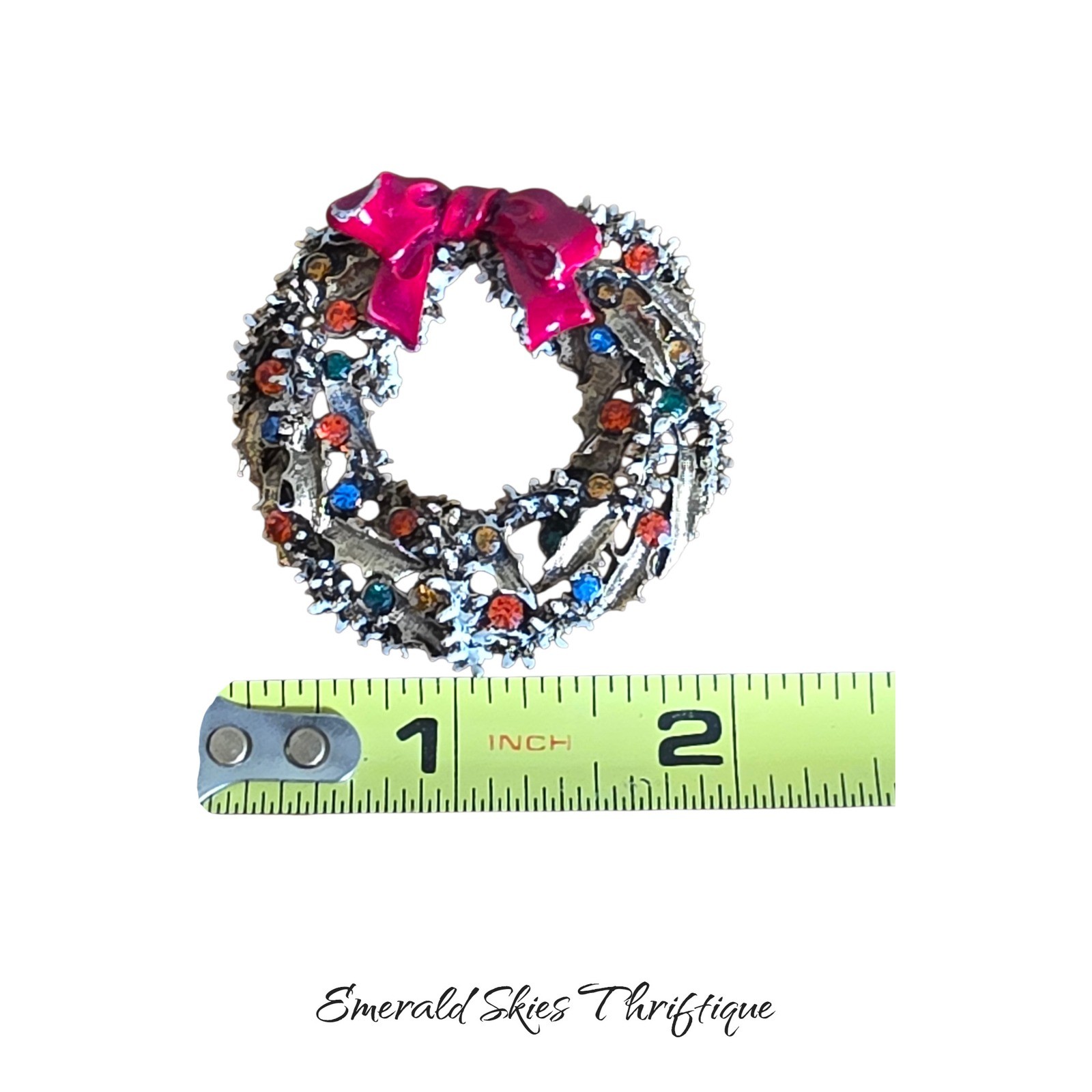 Vintage ART enamel brooch with multi-color rhinestones. Free shipping
