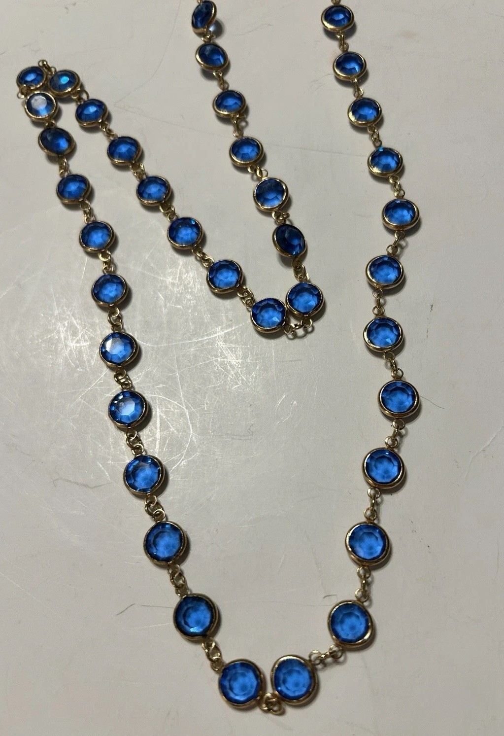 3 Vintage Faceted Austrian Crystal Window Necklaces Bezel Blue, Clear, Multi