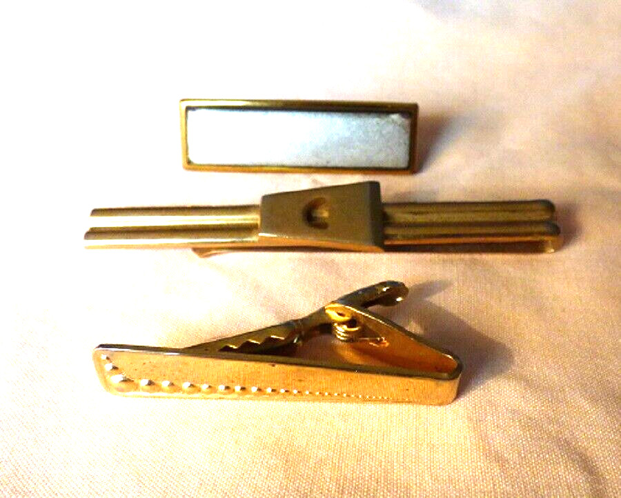 3 Vintage 1930s Late 1950s-Early 1960s Tie Slide Bars Clips Art Deco Bead Enamel