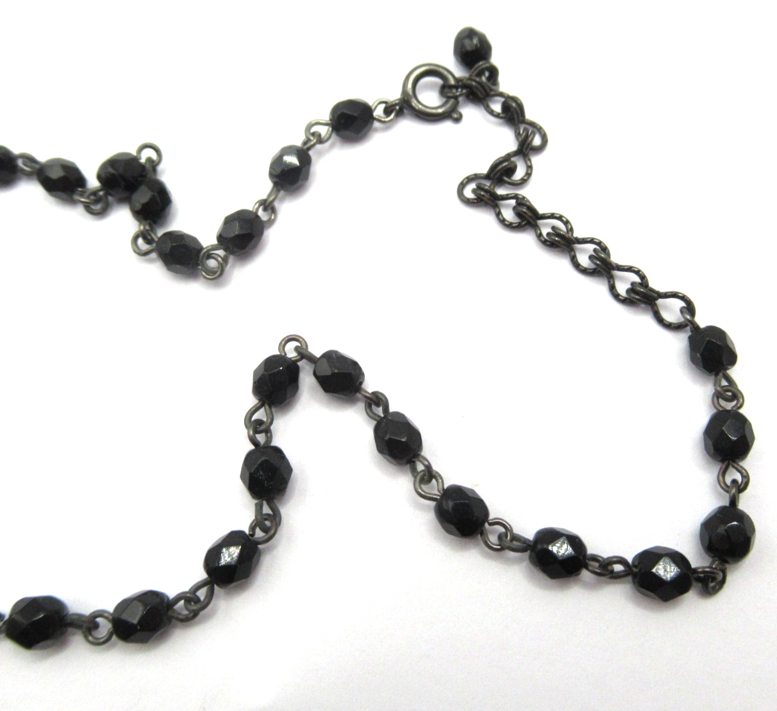 Modern Romantic Black w Dangle Festoon Necklace Beaded on Chain