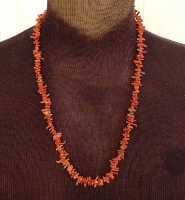 Vintage Real CORAL Necklace Natural Branch LONG 27″ Strand Pink Salmon Color