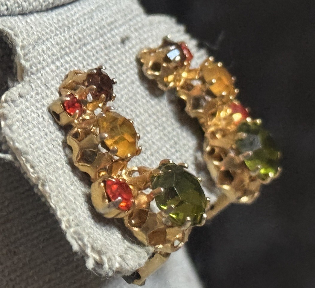 Vtg Signed Austria Crystal Climber Earrings Orange Green Yellow – Fall Colors