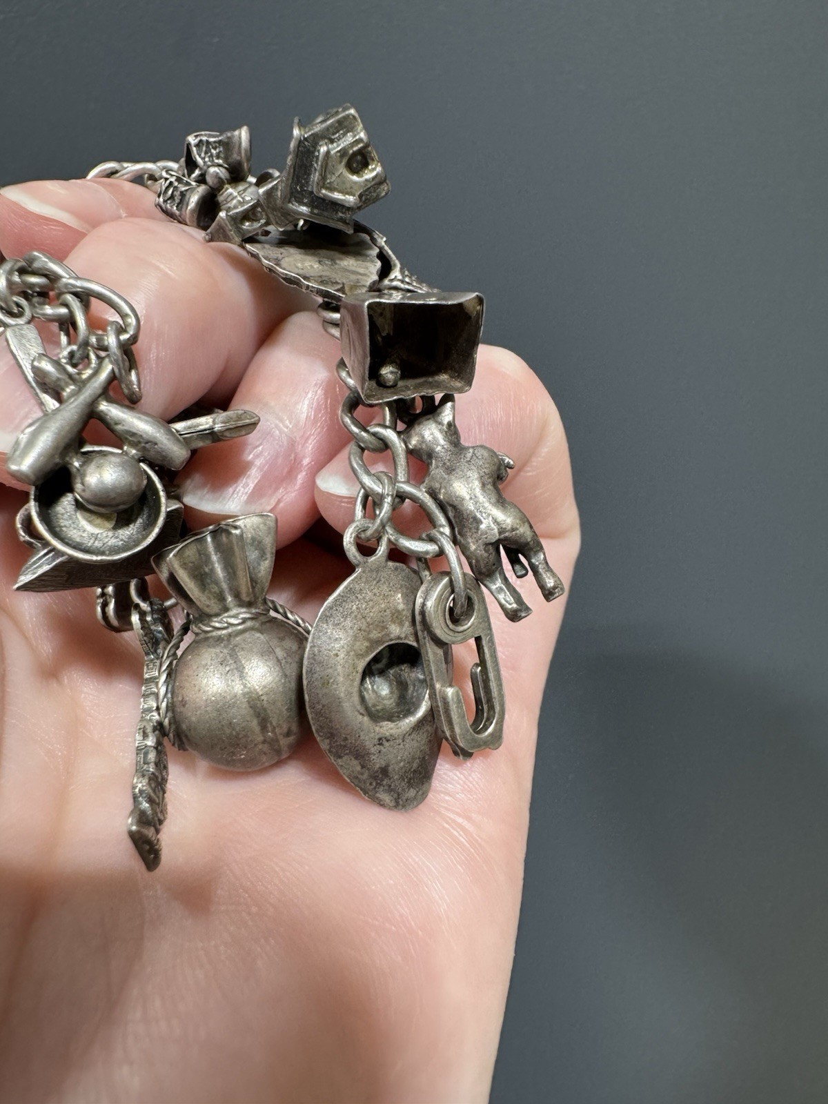 Vintage Sterling Silver Charm Bracelet Southwest Western 24 Charms 1.64oz