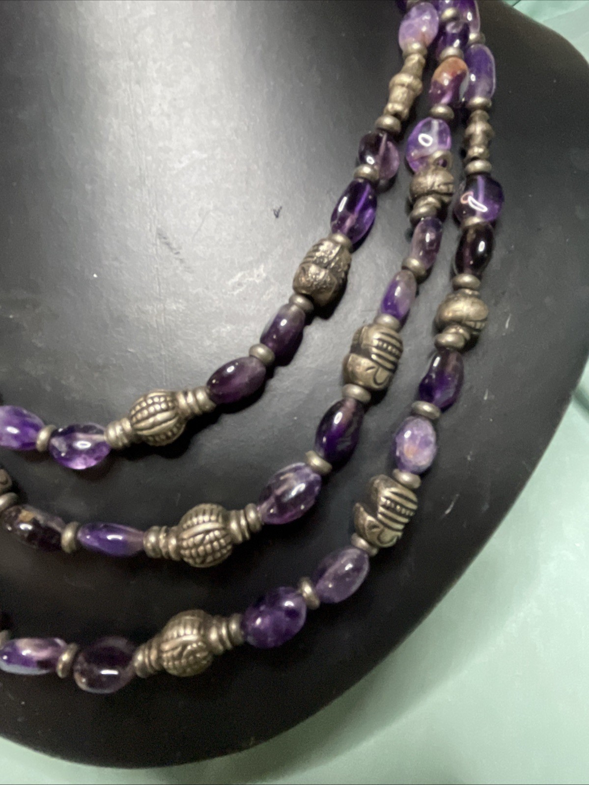 Amethyst Bead Strand Necklace Sterling Silver 20”