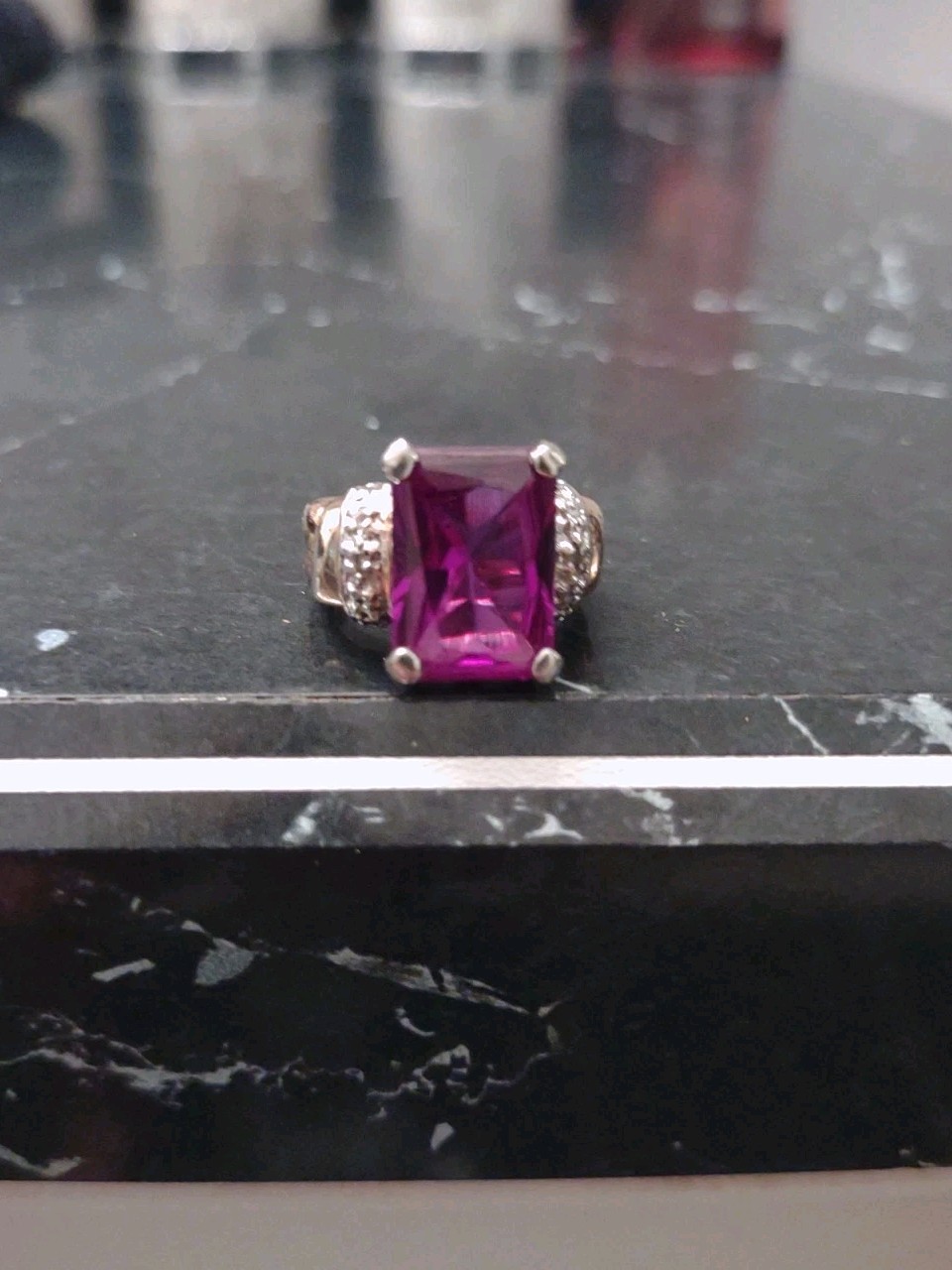 Vintage Lab Created Amethyst Ring Gold-Plated .925 Sterling Silver Size 5 1/2