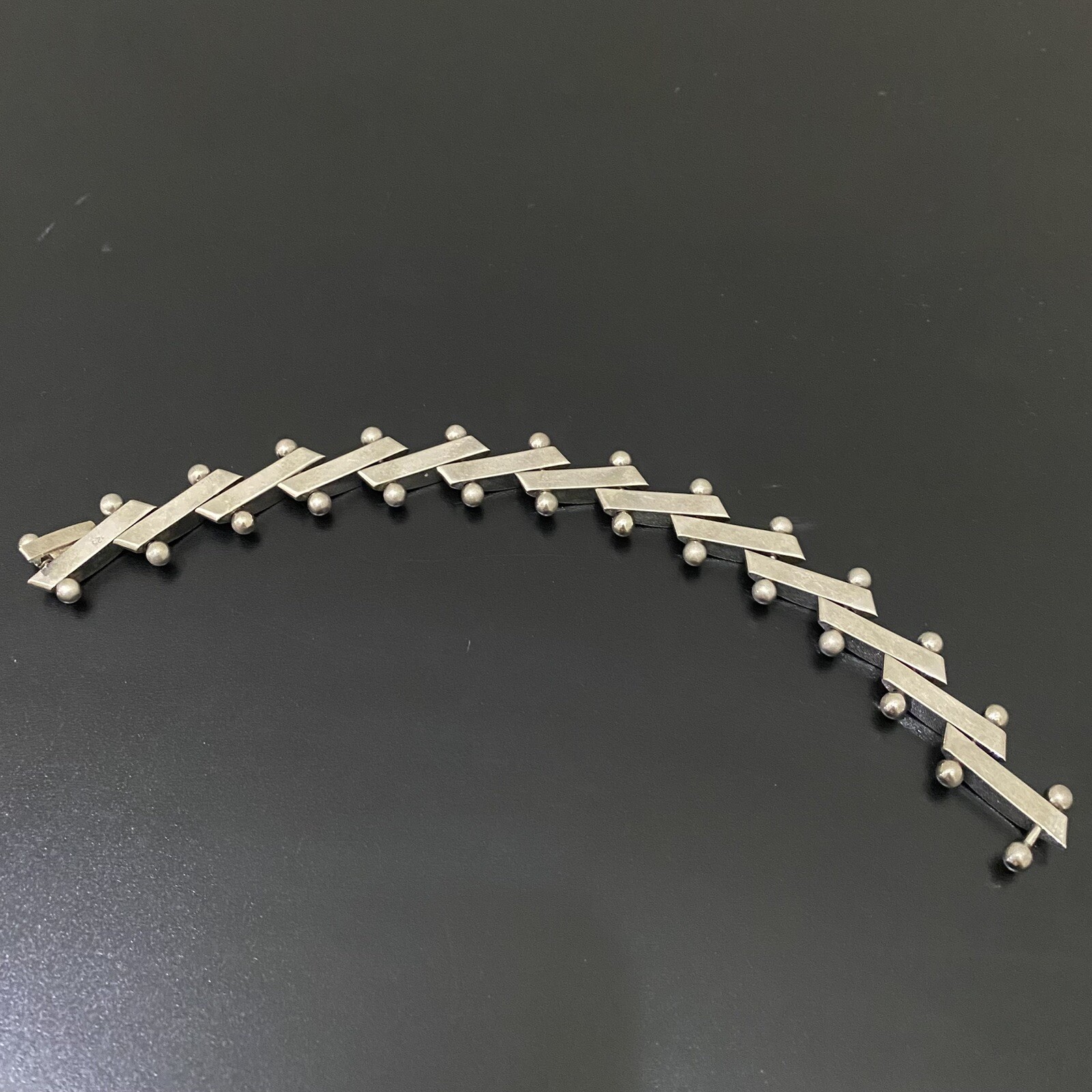 Vintage Silver-plated Modernist Ball Bolt Bar DNA Link Bracelet 44g.