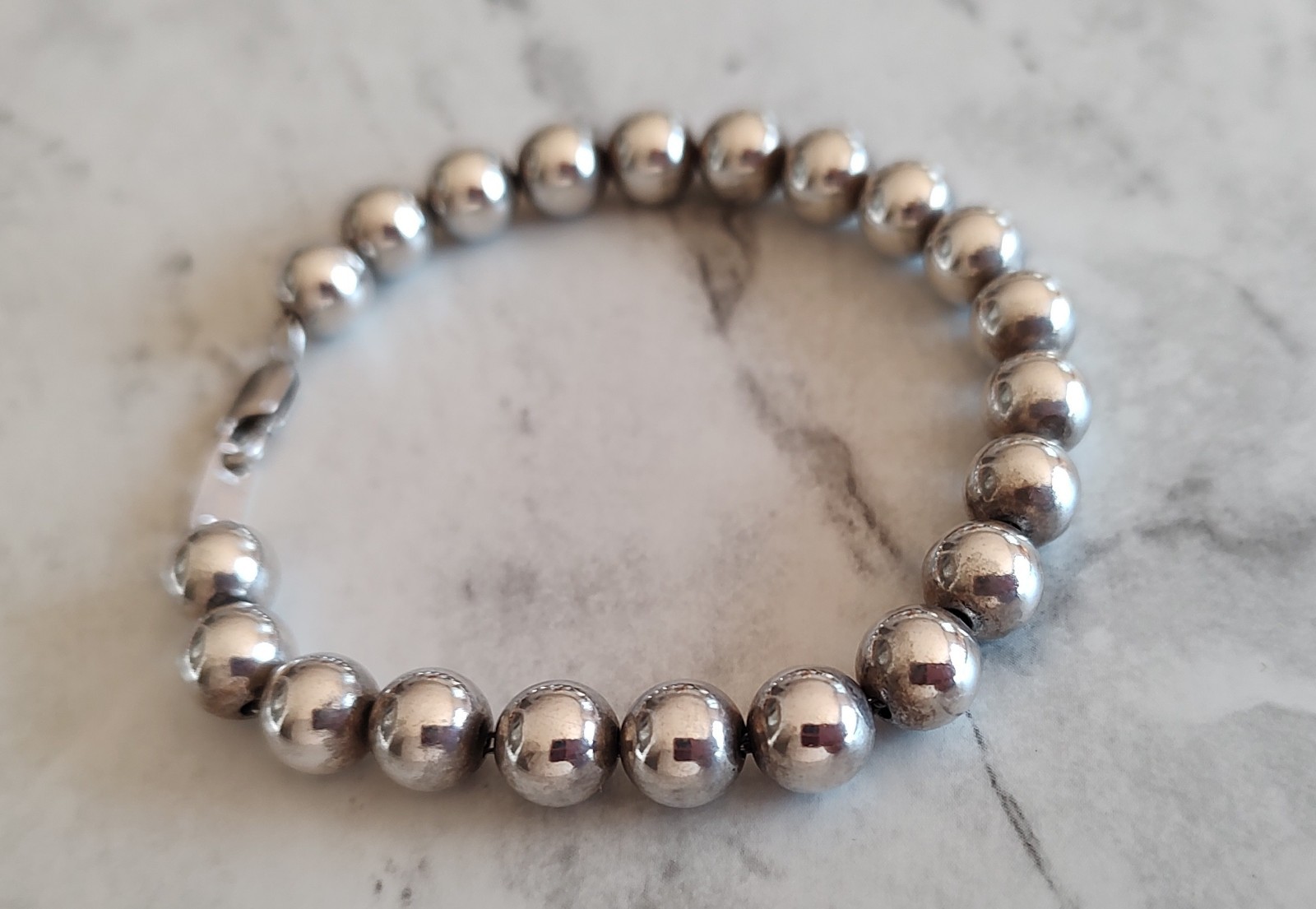 Vintage Sterling Silver 925 Beaded Ball Bracelet – 7″, 13g Lobster Claw Clasp