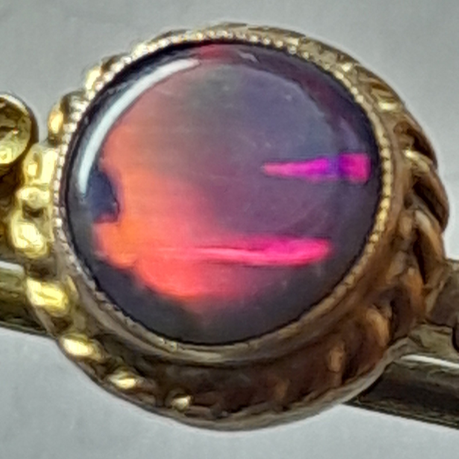 Antique 9ct Gold Black Opal Bar Brooch – Rare Red Fire – Victorian/Edwardian 4.7
