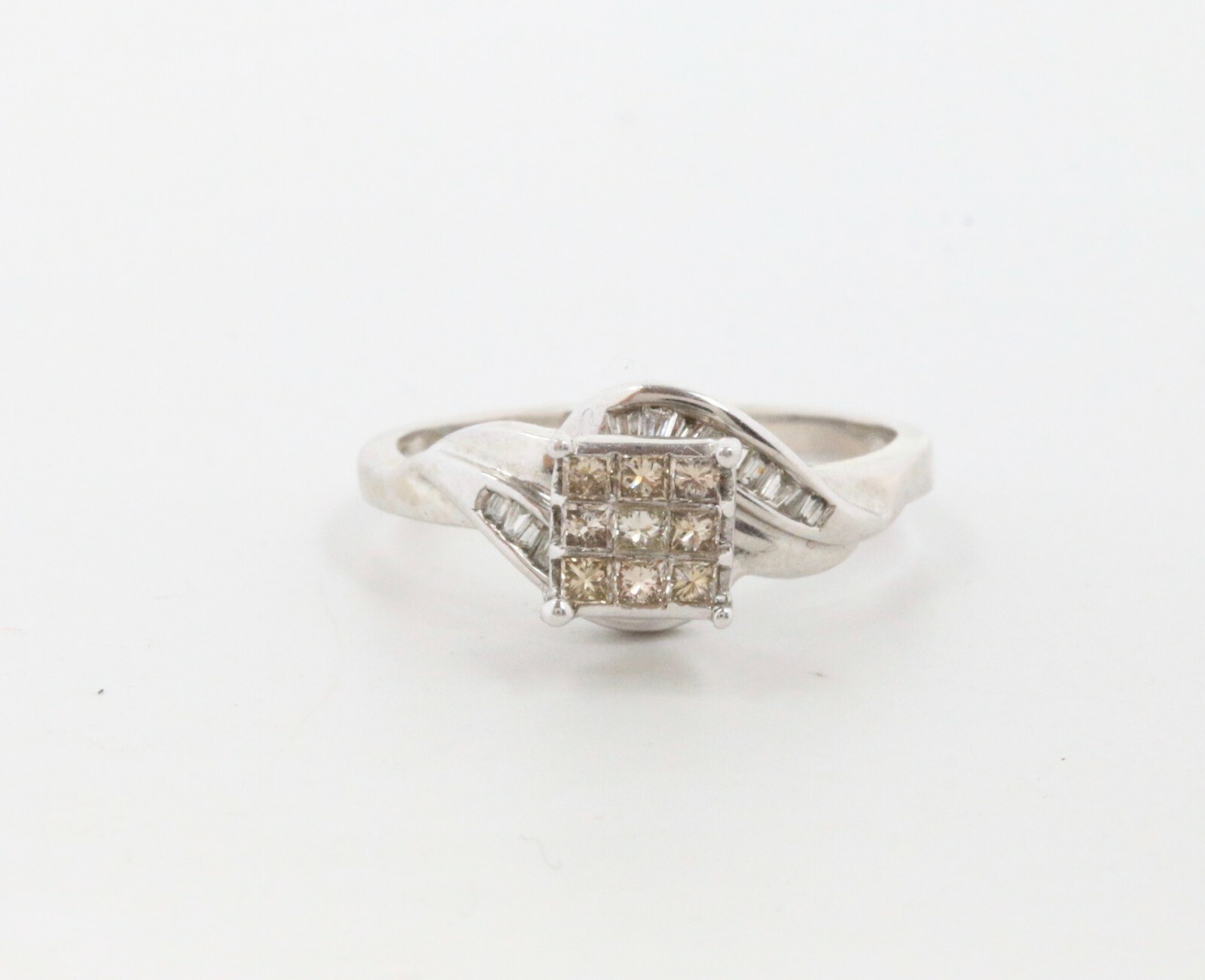 Champagne Colored Diamond Square 14K White Gold Engagement Ring