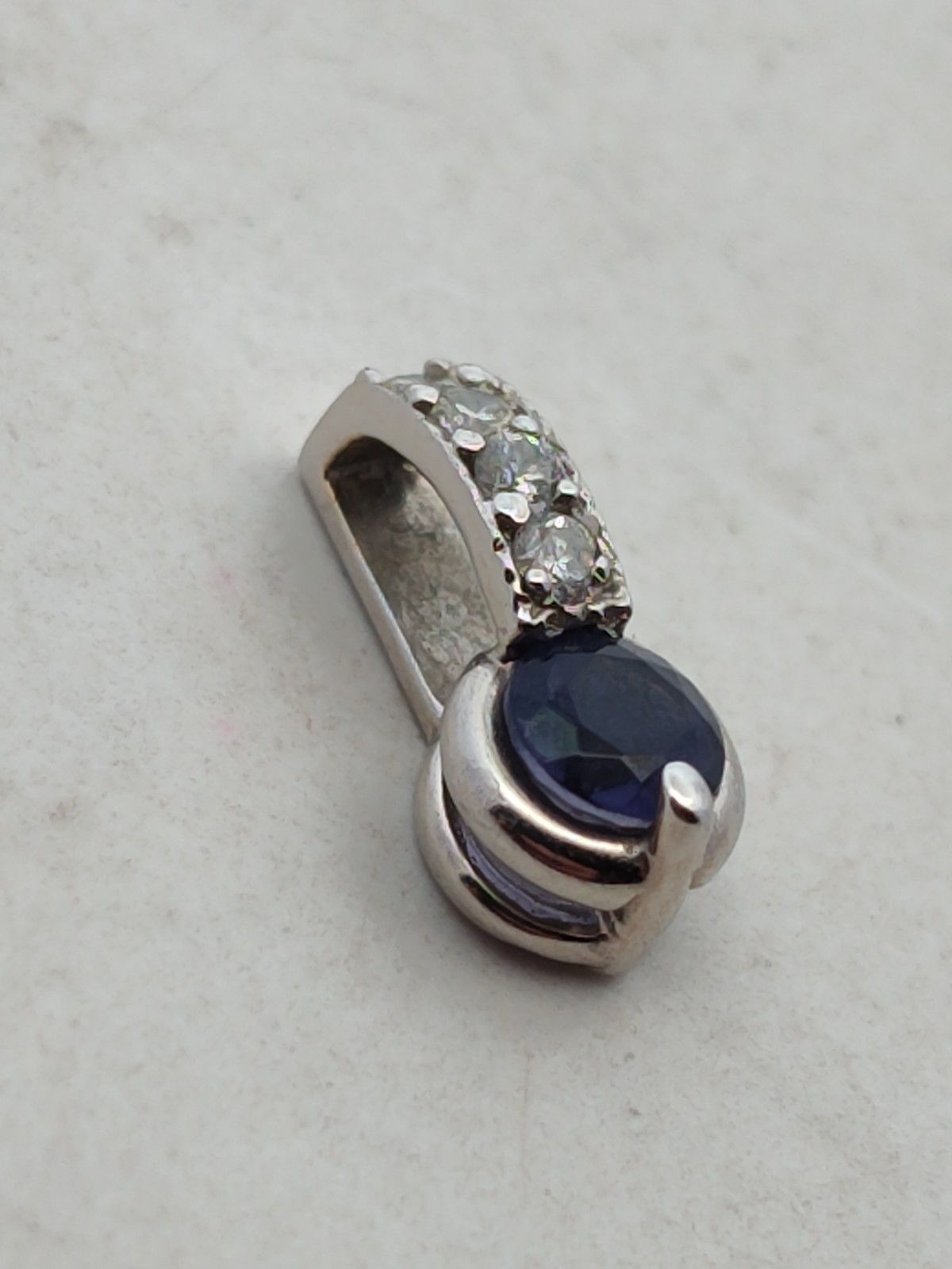 14K White Gold Sapphire & Multi Diamond Pendant Designer “XOX”