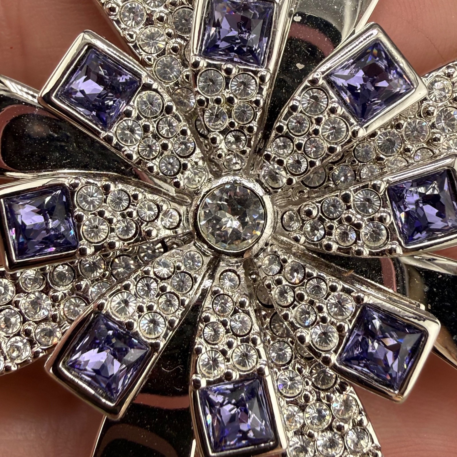 Vintage Swarovski Brooch Purple Starburst Silver Tone