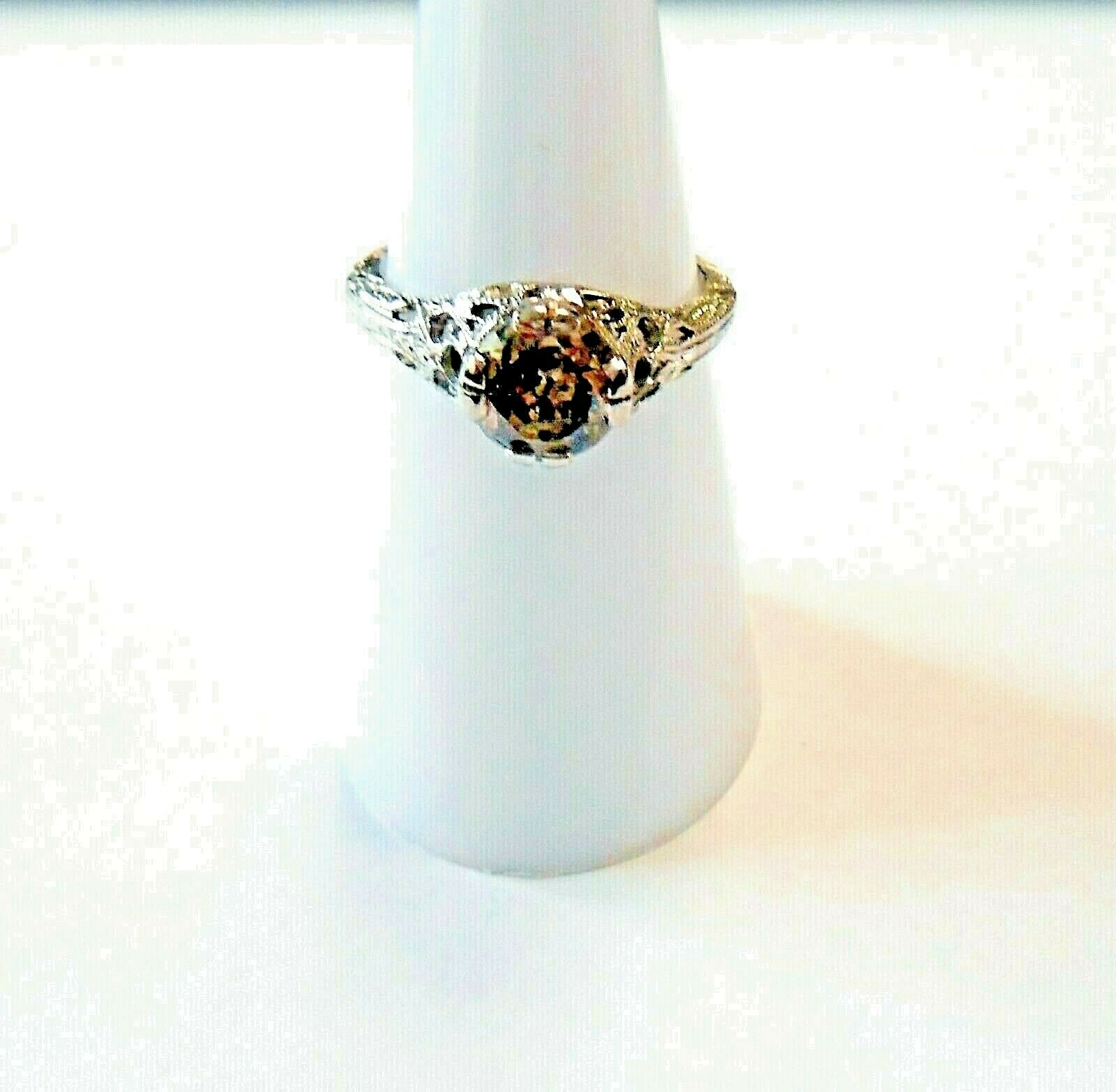 14K White Gold Filigree Ring 1.25Ct 7mm Round Champagne Diamond Solitaire