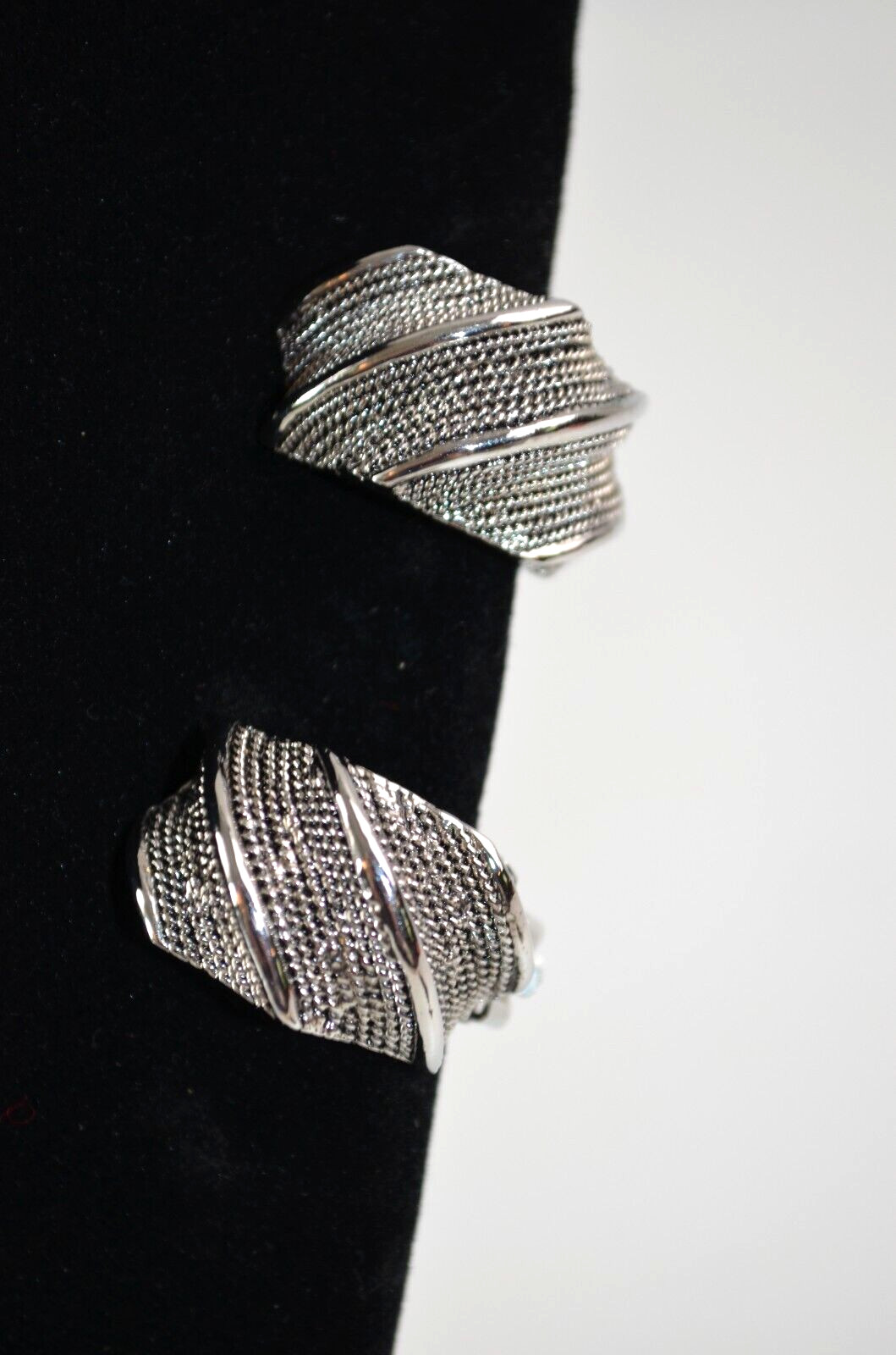 Vintage Silver Tone Clip On Earrings Half Moon Shaped About an 1″