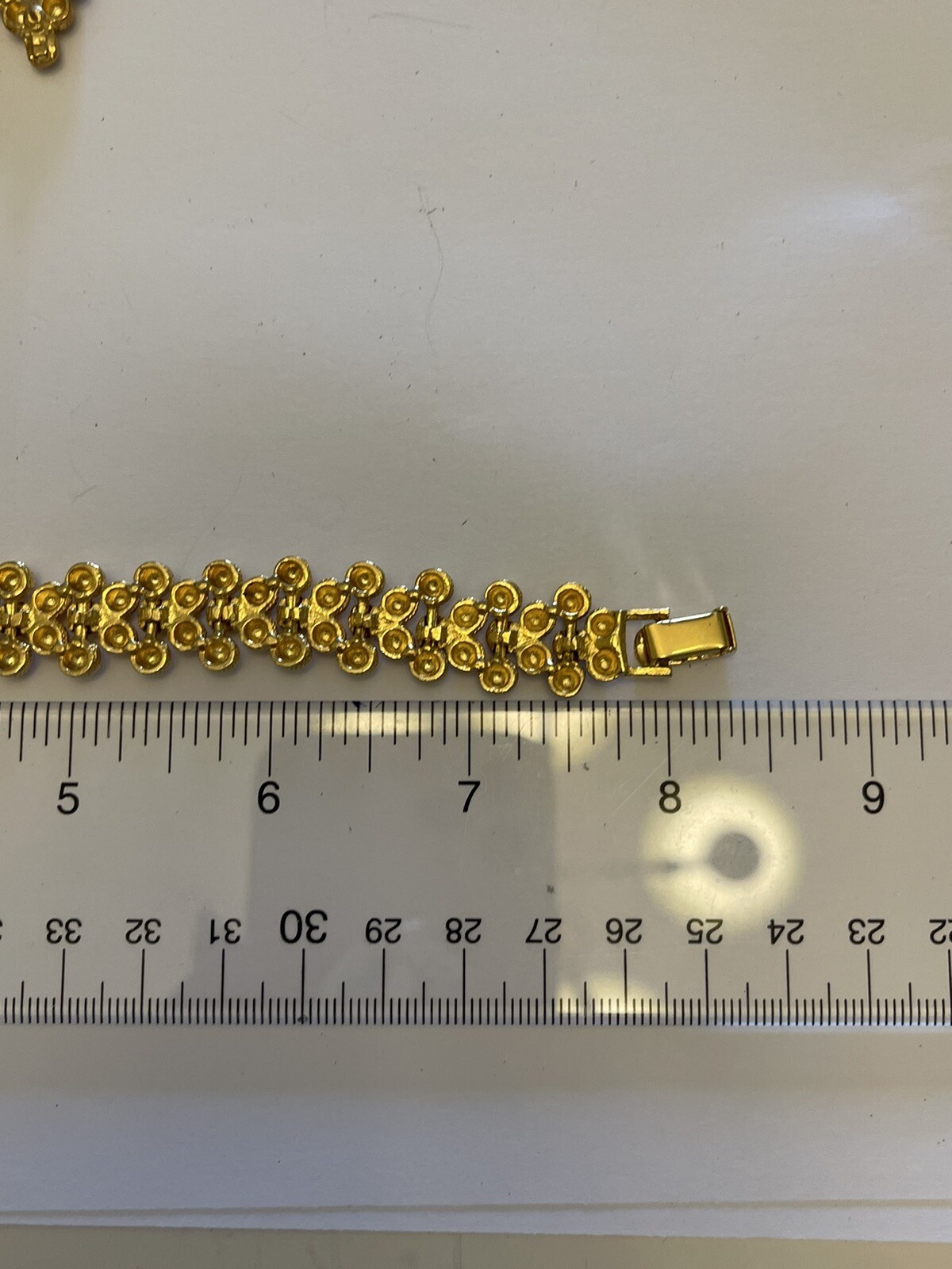 Vintage Goldtone Granulated 1/2” Wide 8” Long Bracelet & Match Drop Earrings 1.5