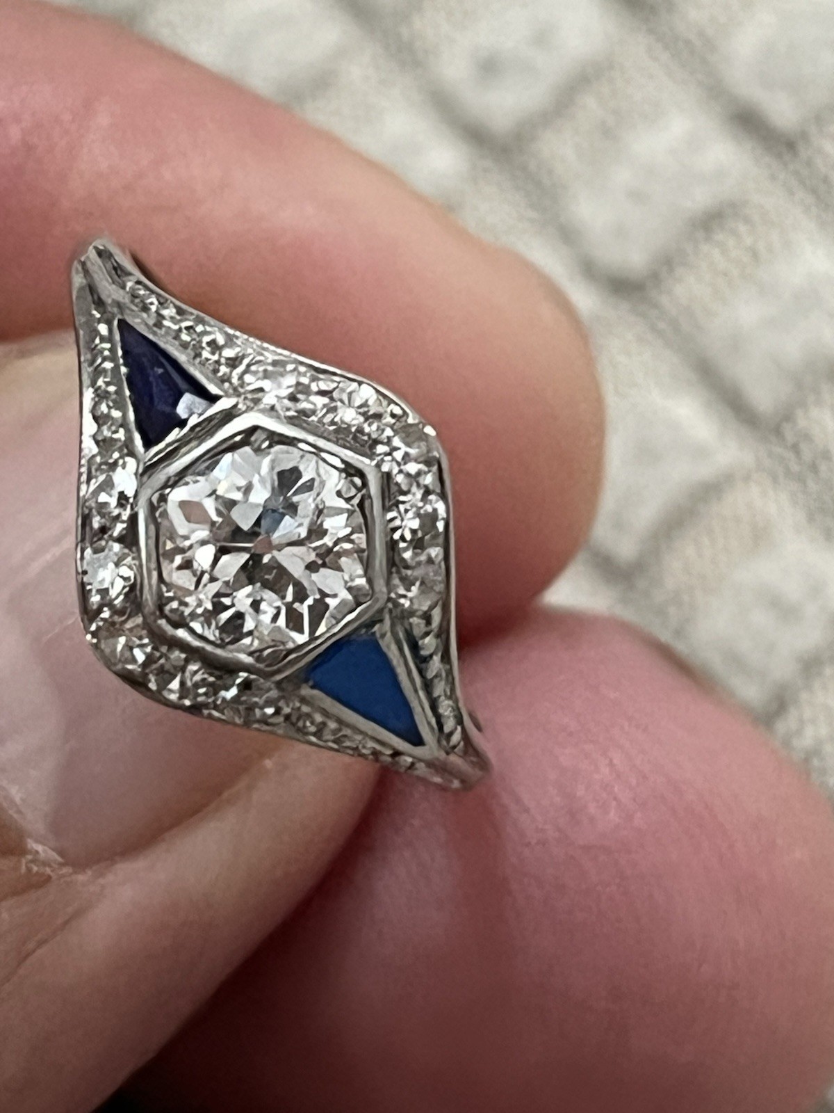 1920s Art Deco Old European Cut Diamond 14k White Gold Ring Antique Engagement