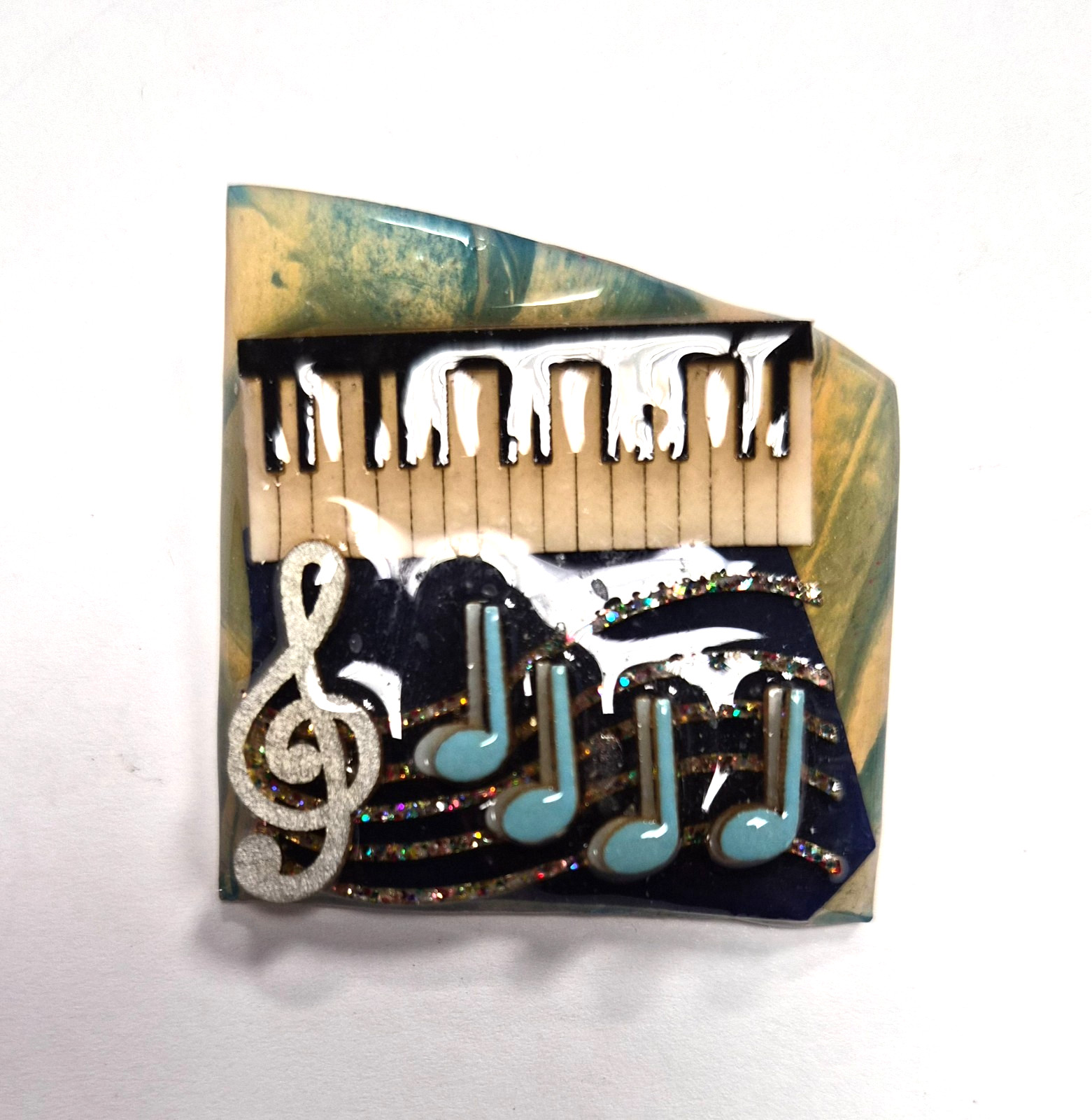 Vintage Music Pins by Lucinda Piano Clef & Blue Eighth Notes Pin / Brooch
