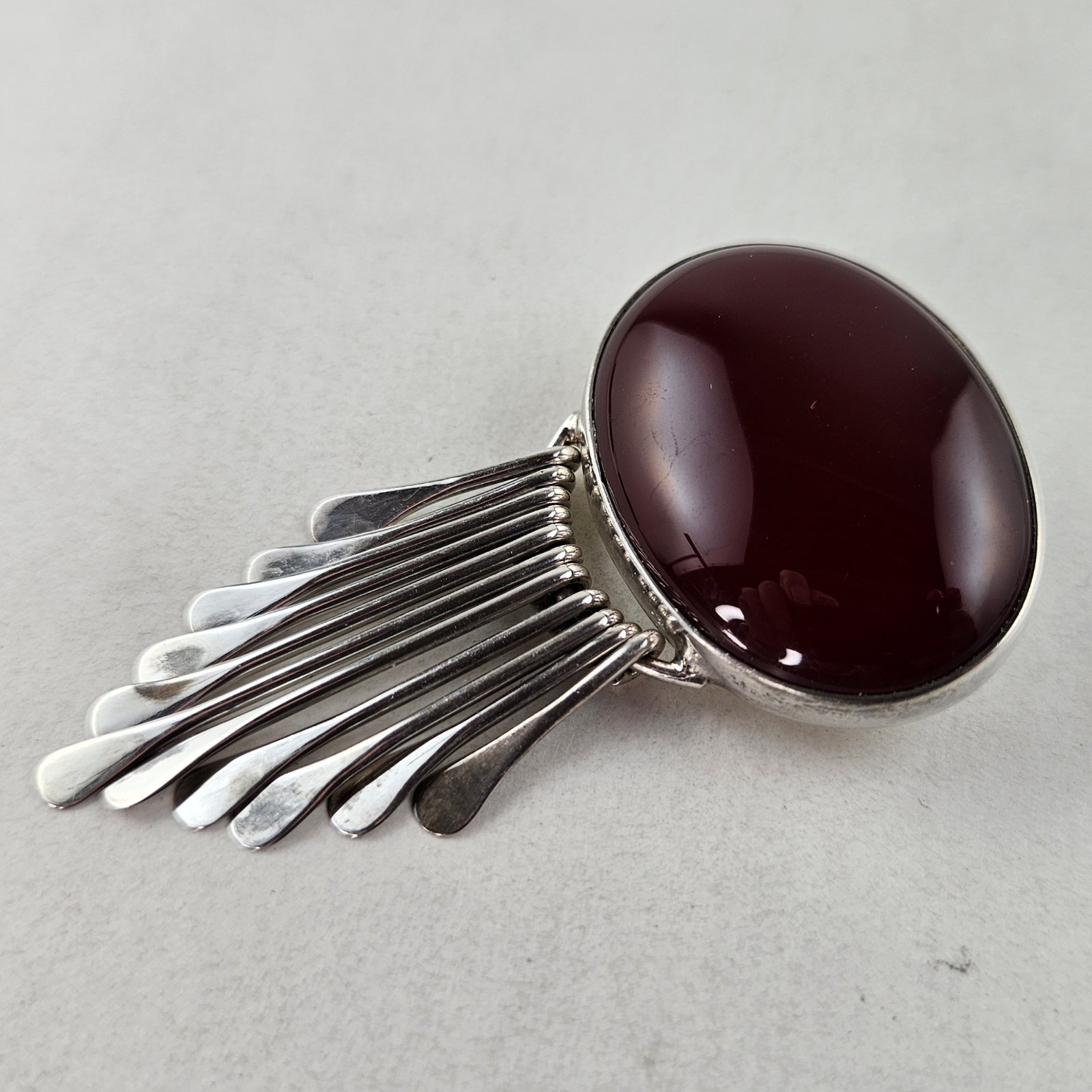 Sterling Silver Mexico AIS Brooch Pendant with Carnelian Stone 30.0g [8988]