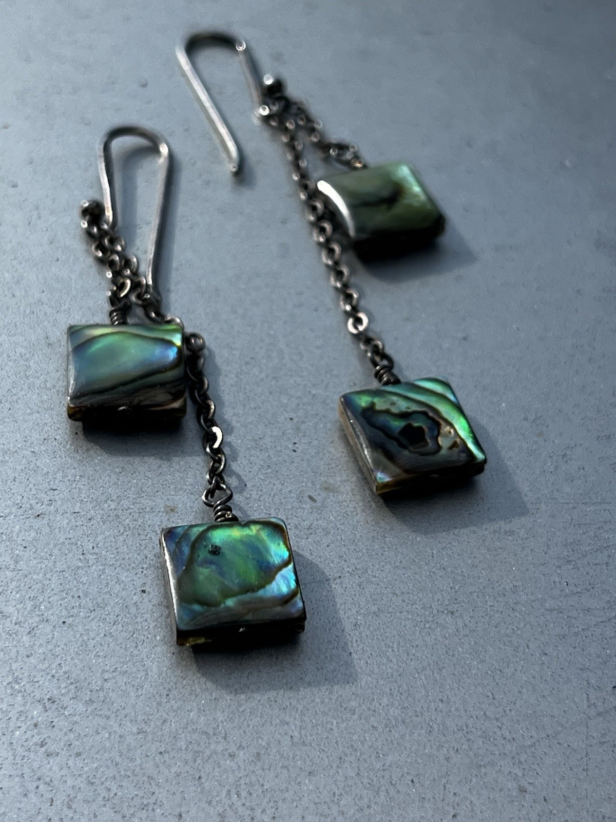 Iridescent Abalone Drop / Dangle Earrings On 925 Sterling Silver, Sx 925 THAI