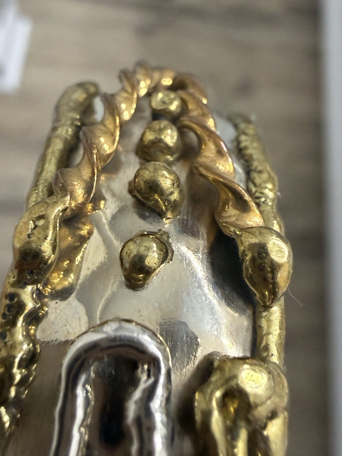 Vtg Mexican Brutalist Mixed Metal Cuff Bracelet Sterling Base Eagle Stamp 25.6g