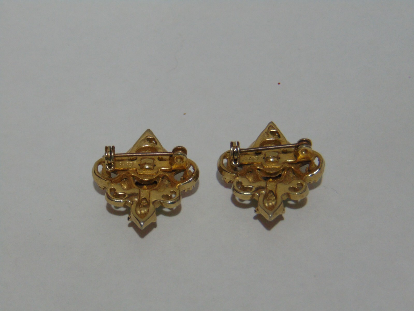 2 Vintage Pink And Green Rhinestone Brooches Pins Gold Tone
